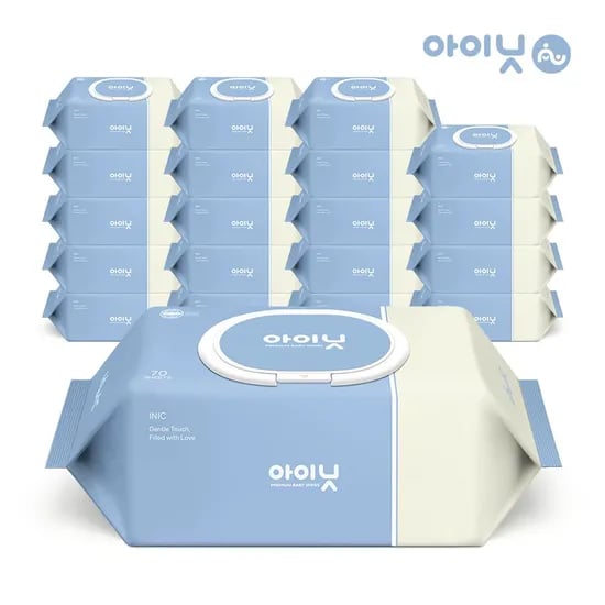 아이닛 75평량 위시블루 70매 20팩 캡형 아기물티슈