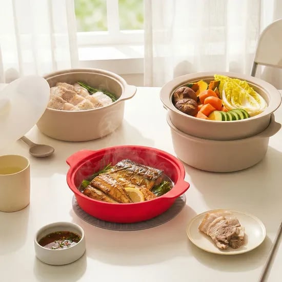 국내생산 프리미엄 실리콘 납짝 깊은 2단 찜기 (풀세트)