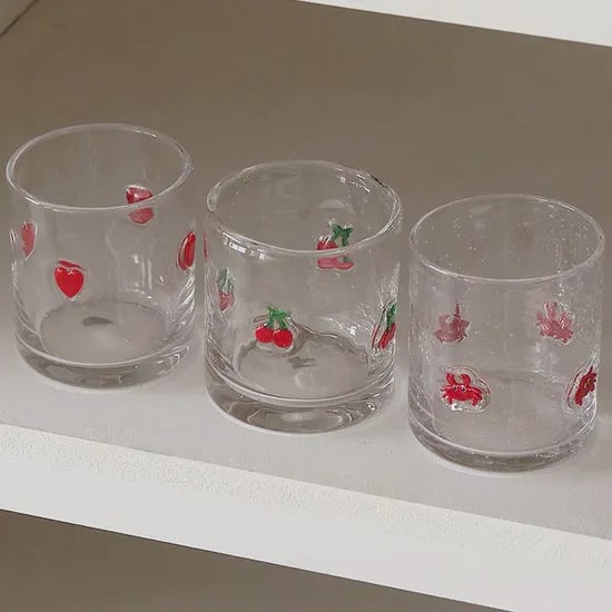 핸드메이드 데코칩 글라스 잔 500ml 3type 컬러 캐릭터 유리컵