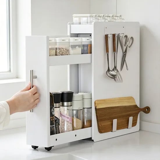 슬라이딩 철제 수납함 양념통 틈새 정리함 주방 조미료 선반 조리도구걸이 도마거치대 증정