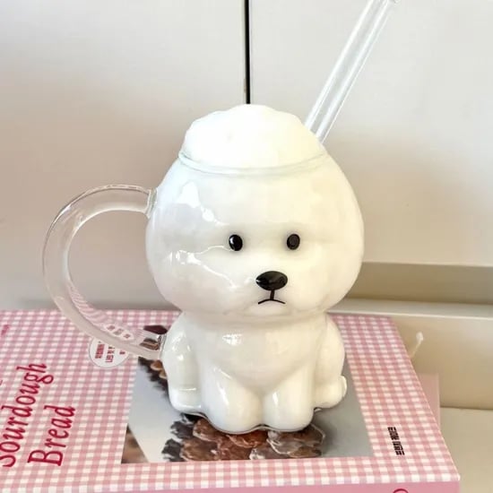비숑 투명 머그컵 홈카페 귀여운 강아지 맥주컵 유리 머그잔