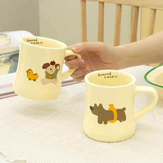 강아지 머그 일러스트 머그컵 홈카페 도자기 귀여운 머그잔 2types