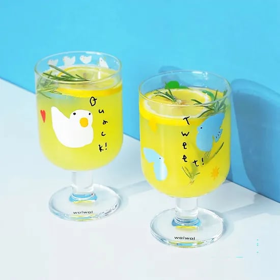 피쓰 오리 & 럭키 버드 유리 고블렛잔