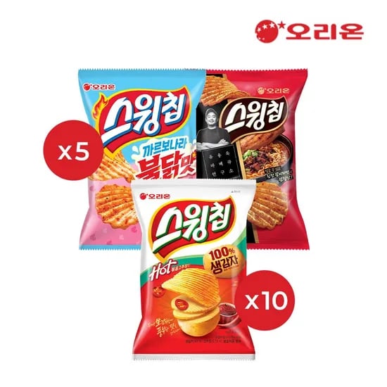스윙칩 3종 20개 (까르보불닭 5개+갈비라면 5개+볶음고추장 10개)