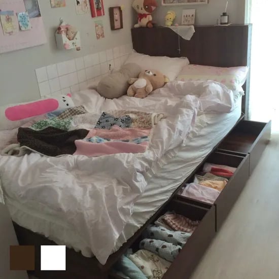 로멜 벙커 빅수납 호텔 침대프레임 월넛 화이트 SS Q K LK