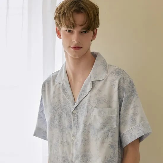 남성 가든왈츠 워싱 반소매 카라넥 투피스 잠옷
