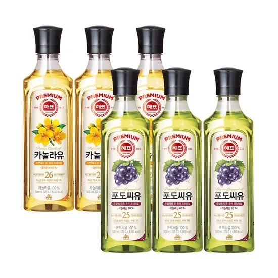 포도씨유 500ml*3개 +카놀라유 500ml*3개