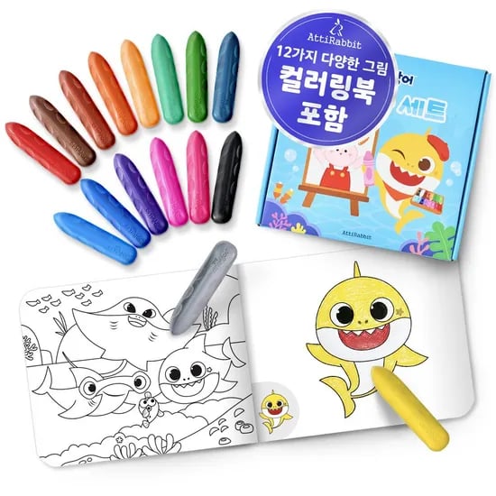 손에 묻지 않는 크레용 스케치북 세트 컬러링북 택1(아띠래빗 시그니처/아기상어콜라보)