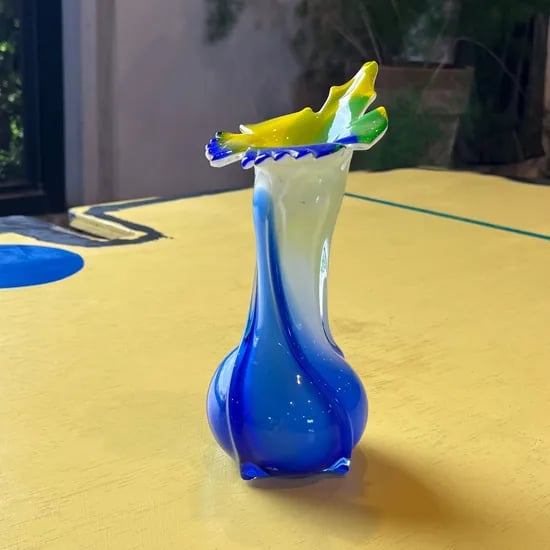 60s ITALY Murano Ruffled Art Glass Vase