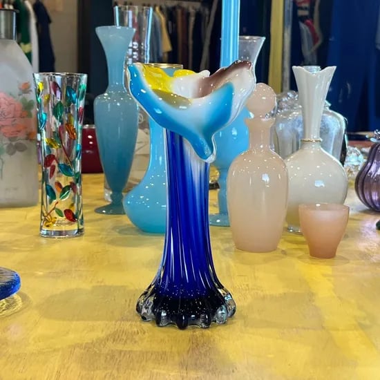60s ITALY Murano Ruffled Art Glass Vase 2