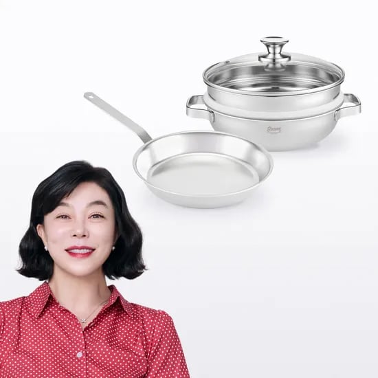 무연마제 스테인리스 통5중 24 파티웍 세트 (파티웍 24cm+프라이팬 24cm)