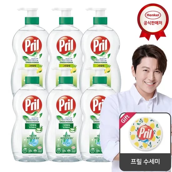 프릴 친환경 그린파워 700mlx6개 주방세제_프릴 수세미 증정