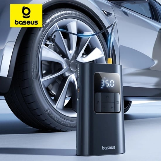 Baseus 차량용 공기 펌프, 유선 및 무선, 자동차 공기 압축기, 분리형 손전등, 6000mAh 보조배터리, 휴대용 타이어 팽창기 펌프, 2 in 1