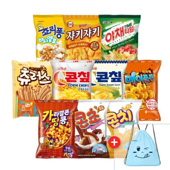 크라운 봉지과자 5+5 골라담기 (총 10봉 구성) / 콘칩 죠리퐁 신짱 카라멜땅콩 메이플콘 (9,990/무료)