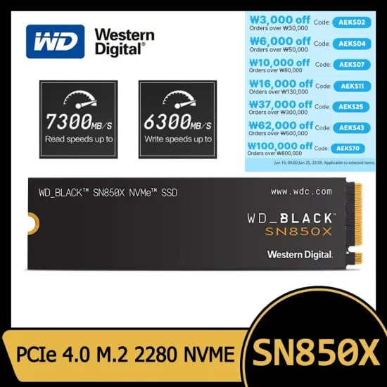 킹뱅크 SSD 16GBx2 6000MHz ($47.99/무료)  웨스턴 디지털 WD SN740 1TB($50.93/무료)