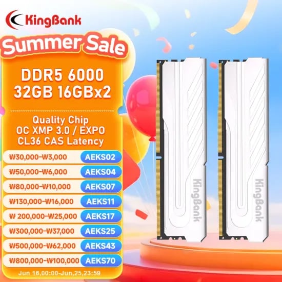 킹뱅크 DDR5 32GB(2x16GB) 6000MHz (86,344원/무료)