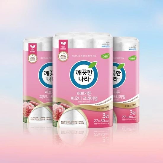 허브가든 피오니 프리미엄 화장지 27m 30롤 3팩 (26,250원/무료)1