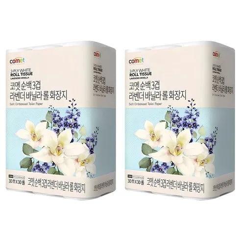 코멧 순백 3겹 라벤더 바닐라 롤화장지 30m 30개입 2개 (와우 21,990원/무료)2