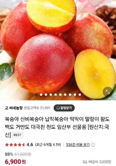 망고복숭아(옐로우드림) 1kg 6~9과 (6,900원/3,000원)4