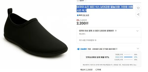 아쿠아 슈즈 워터 삭스 남여공용 물놀이용 가정용 여름시즌 특가 (2,200원/2,500원)2