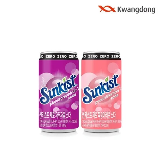 썬키스트 제로 자두자몽/복숭아레몬 190ml 30+30캔 (19,810원/무료)