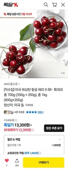 미국 워싱턴 직수입 항공 체리 9.5R 700g (12,300원~/무료)