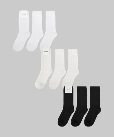 코시모 크루 삭스 블랙/화이트/코튼화이트 6팩 (12,500원/무료)