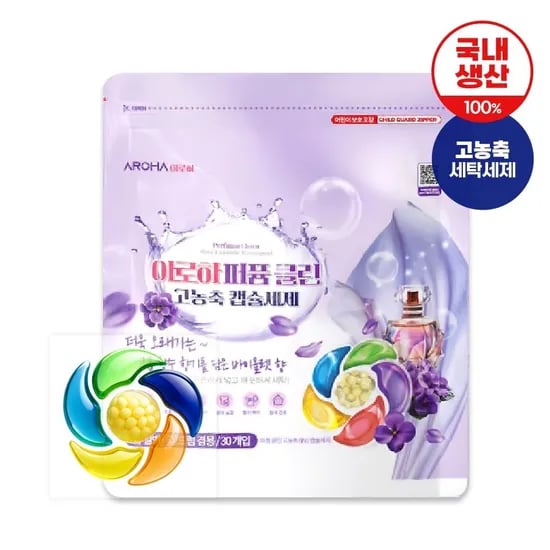 아로하 퍼퓸 클린 고농축 캡슐세제 30개입 4팩 (27,840원/무료)