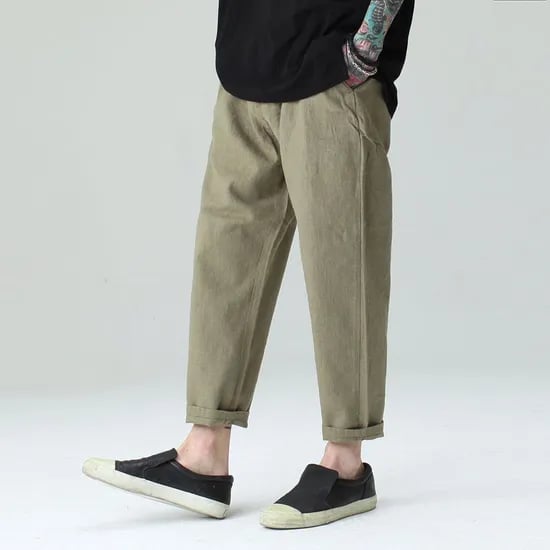 하프크라이즈 레이아웃 린넨 와이드 팬츠