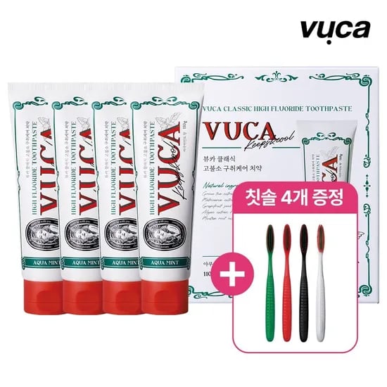 뷰카 아쿠아민트 고불소 치약 110g 4개 점보칫솔 4개
