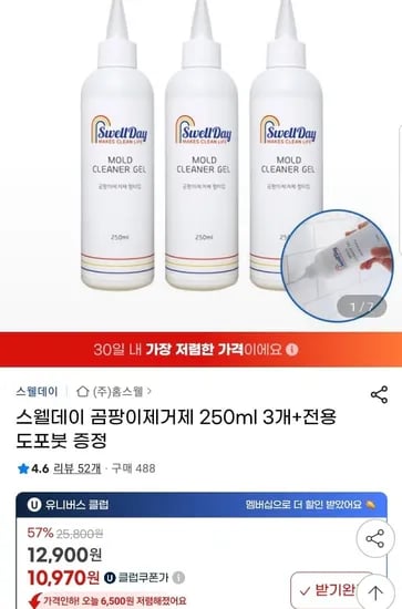 곰팡이제거제 250ml 3개+전용 붓