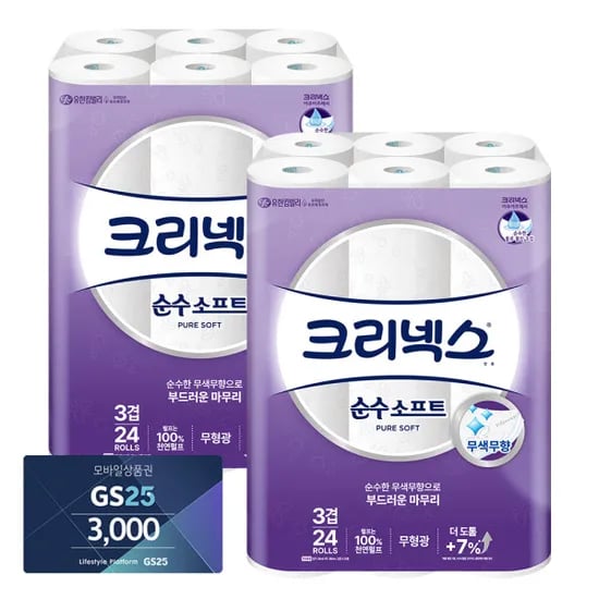 크리넥스 순수소프트 휴지 28m 24롤 2팩