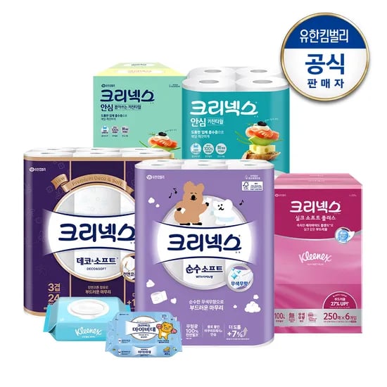 크리넥스 순수소프트 다이노탱 25M 24롤 2팩 외 다양