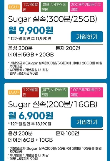 통화 300분 데이터 25GB 12개월