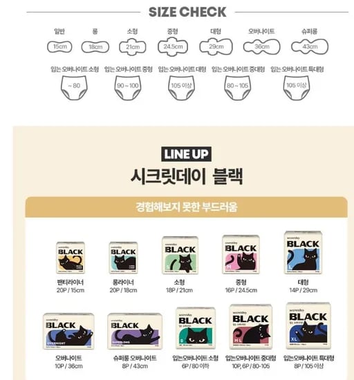 시크릿데이 블랙캣 일반 팬티라이너