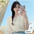 여성 캐주얼룩 쉬폰 플라워 패턴 블라우스