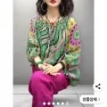 여성 면마 혼방 프린트 7부소매 상의+와이드 9부 팬츠 세트
