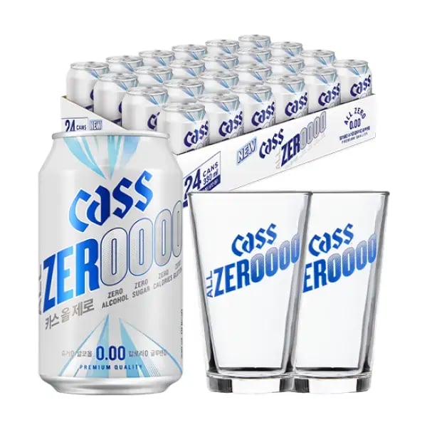 카스올제로 330ml 24캔 무알콜 맥주맛 음료 전용잔 2개
