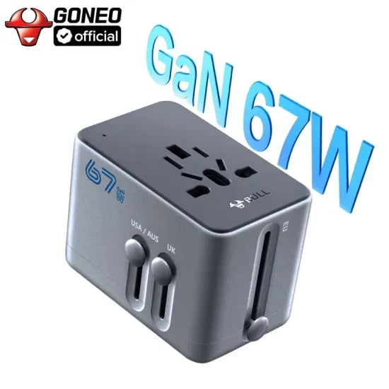 GONEO 67W GaN 범용 여행용 어댑터 2개 USB-C 2USB-A