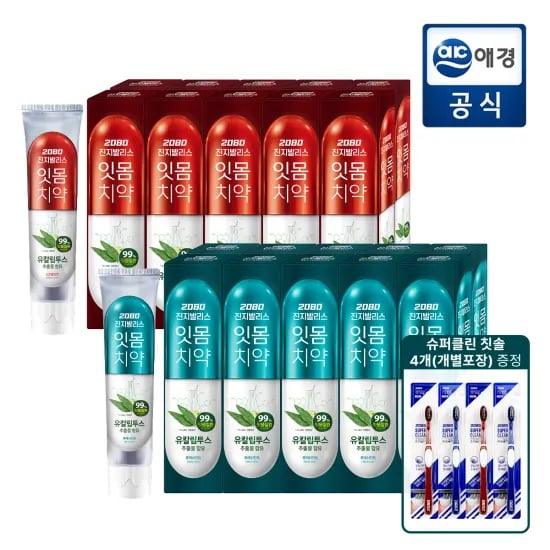 2080 진지발리스 유칼립투스 잇몸치약 150gX10개 + 슈퍼클린 칫솔 4개 (9,996원/무배)
