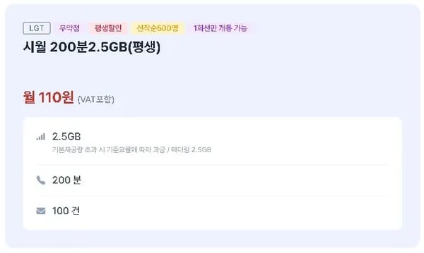 200분 100건 2.5기가
