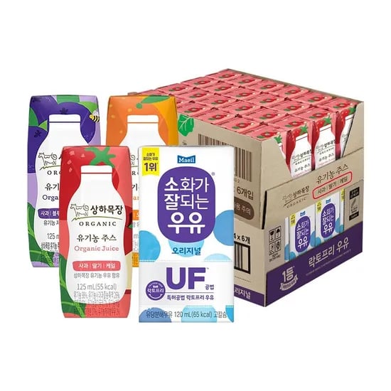 소화가잘되는우유 미니 120ml 24팩 상하유기농주스 3종 24팩