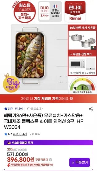 린나이 플렉스존+ 가스막음 인덕션 3구