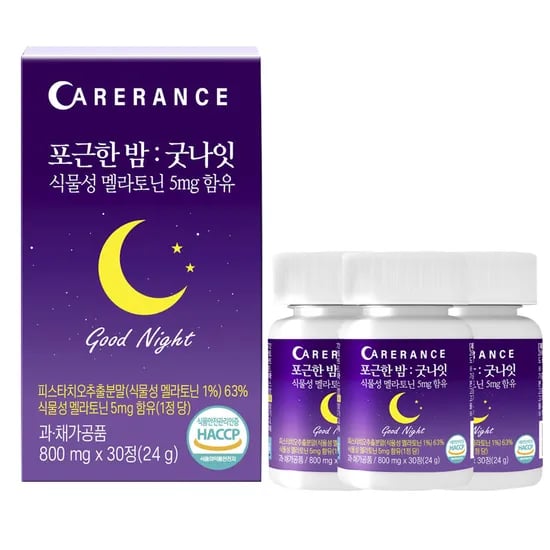 케어란스 포근한밤 굿나잇 식물성 멜라토닌 5mg 800mg 30정 3박스