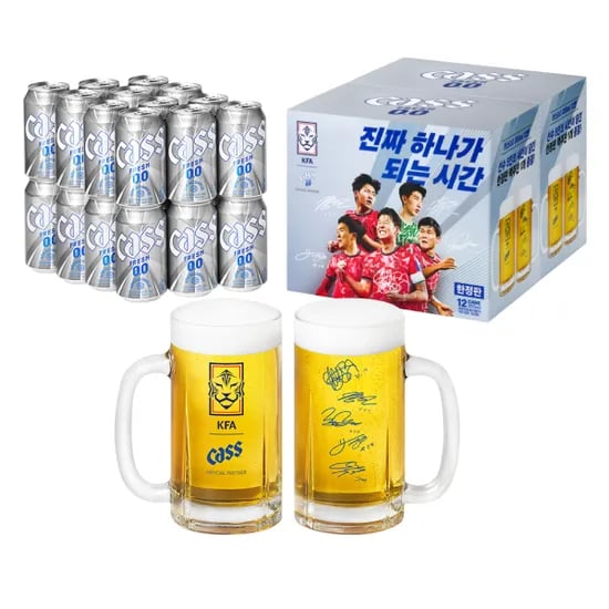 카스 제로 355ml 24캔 축구국가대표 싸인전용잔 2개