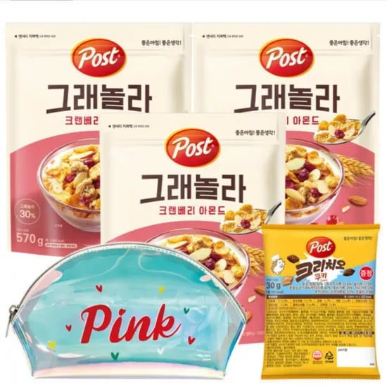포스트 그래놀라 크랜베리 아몬드 시리얼 570g 3개 홀로그램파우치 크리치오쿠키 30g