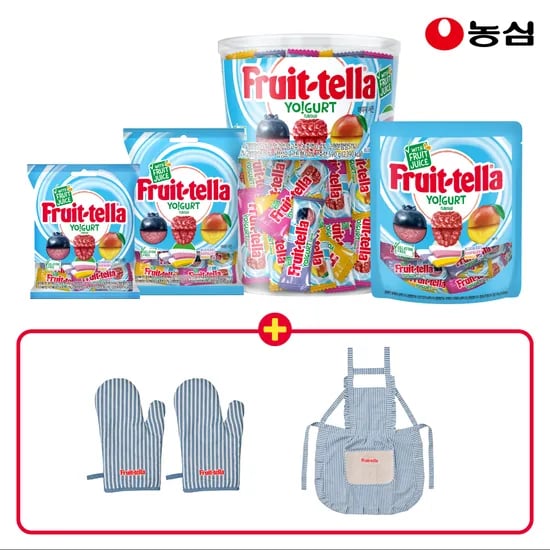 농심 후르트텔라 앞치마+오븐장갑 기획세트 후르트텔라 590g 1개 358g 1개 100g 5개 48g 6개
