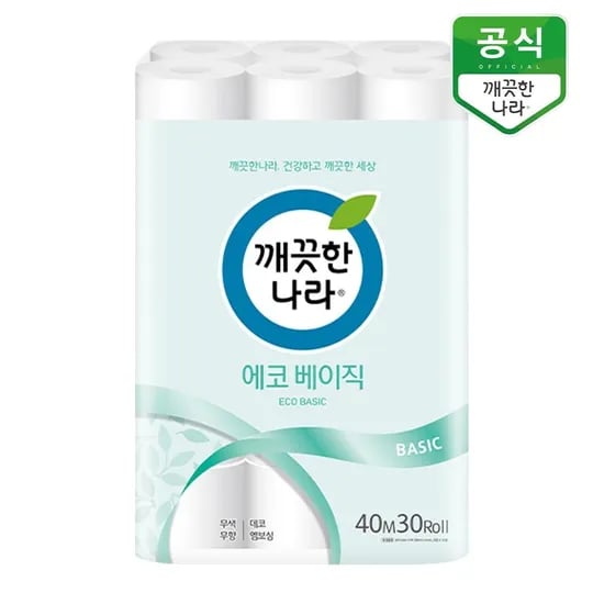 깨끗한나라 에코베이직 2겹 롤화장지 40m 30롤
