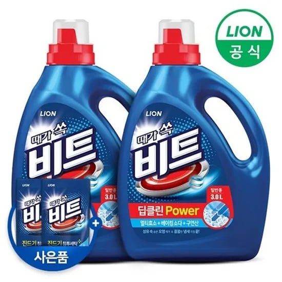 비트 세탁세제 딥클린파워 액체 3L 2개 + 300g 리필 2개