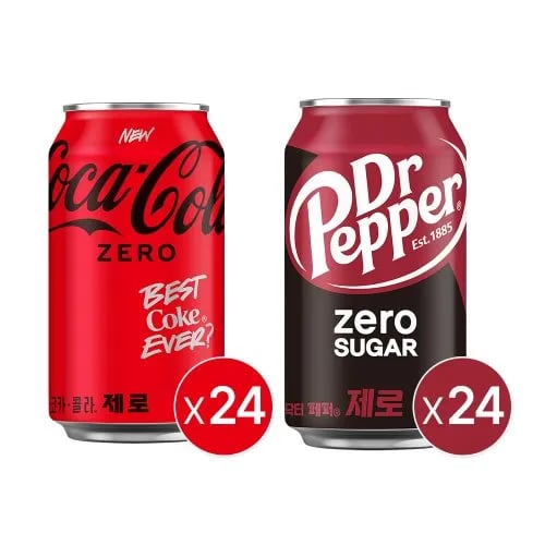 코카콜라 제로 350캔 x 24 + 닥터페퍼 제로 350캔 x 24